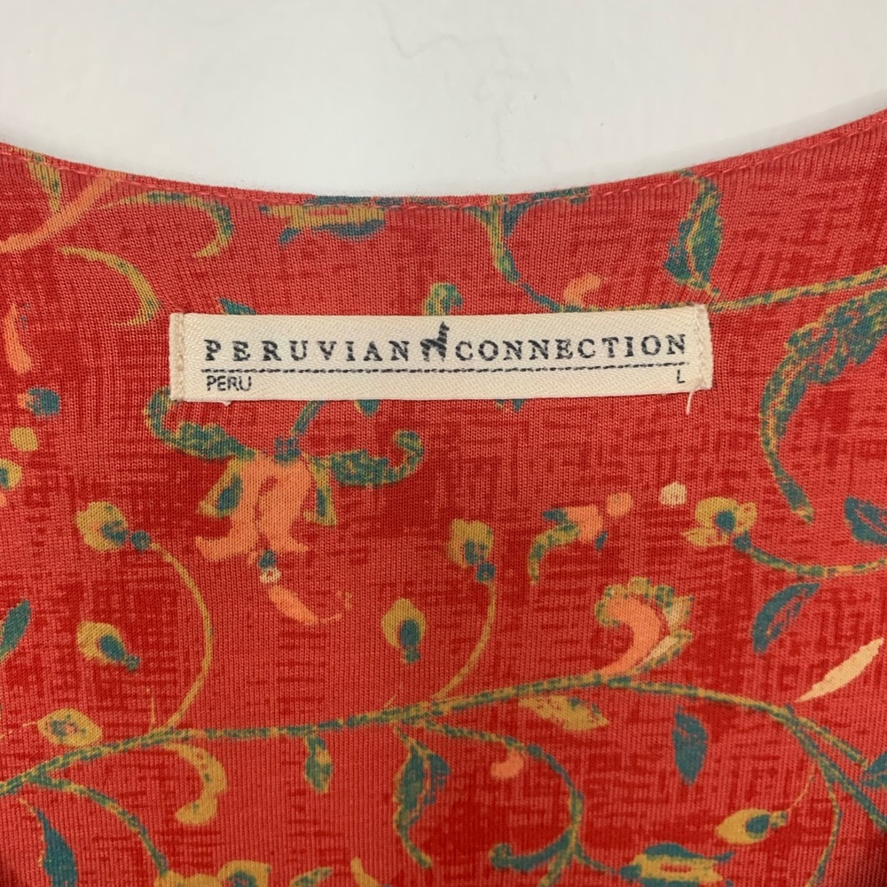 Peruvian Connection Artemis Tunic Shirt Women’s Size Large Floral Short Sleeve - Picture 3 of 9